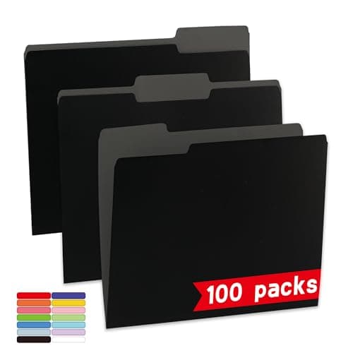100 Packs Black File Folder,File Folders Letter Size,1/3-Cut Tabs,8.5x11 File Folders for Office,School and Home,Organizer File Folder - Image 1