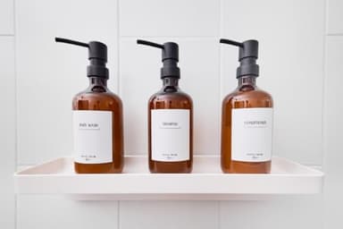 PALAKI – Shampoo and Conditioner Dispenser Set of 3 – Modern 19.6 oz Amber Shower Dispenser - Plastic Durable Containers, Space-Saving Design, Ideal for Organized Shower Experience - Image 6