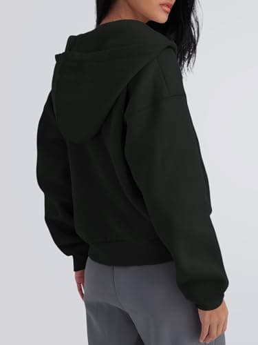 Trendy Queen Zip Up Hoodies For Women Oversized Sweatshirts Fall Fashion Outfits 2025 Cropped Pullover Sweaters Y2k Fleece Jackets Comfy Gym Tops Teen Girls Clothes Black S - Image 4