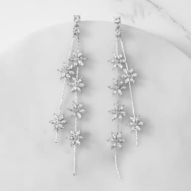 SWEETV Long Wedding Earrings for Brides, Crystal Bridal Earrings for Wedding, Rhinestone Drop Dangle Earrings for Women Prom Party Jewelry - Image 5