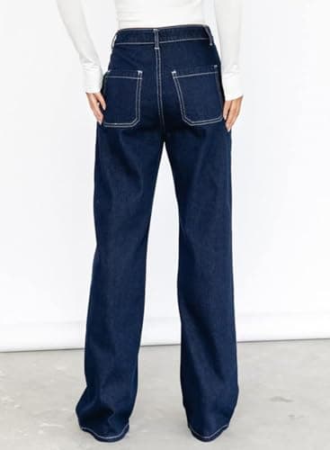 Dokotoo Womens Casual High Waisted Cargo Jeans for Women Wide Leg Boyfriend Denim Pants Blue Size 8 - Image 4