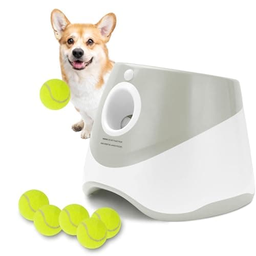 Elevon Dog Ball Thrower Launcher, Indoor/Outdoor Automatic Ball Launcher for Small and Medium-Sized Dogs, Includes 6 Mini Tennis Balls and a Data Line, Grey - Image 1