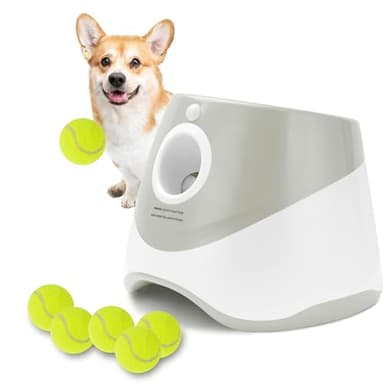 Elevon Dog Ball Thrower Launcher, Indoor/Outdoor Automatic Ball Launcher for Small and Medium-Sized Dogs, Includes 6 Mini Tennis Balls and a Data Line, Grey - Image 1