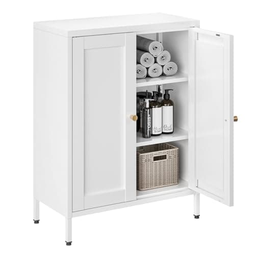 Bevivog Metal Bathroom Floor Storage Cabinet,Small Storage Sideboard with 2 Doors and 2 Adjustable Shelves,Modern Storage Freestanding Organizer Rust-Proof Locker,Living Room,Hallway,White - Image 1