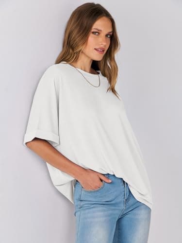 ANRABESS Womens Tops Oversized T Shirts Short Sleeve Crewneck Summer Casual Loose Basic Tee Shirt 2025 Trendy Fashion Clothes White Medium - Image 7
