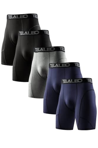 TELALEO 5 Pack Compression Shorts for Men Spandex Sport Shorts Athletic Workout Running Performance Baselayer Underwear Black/Double Blue/Double Gray M - Image 1