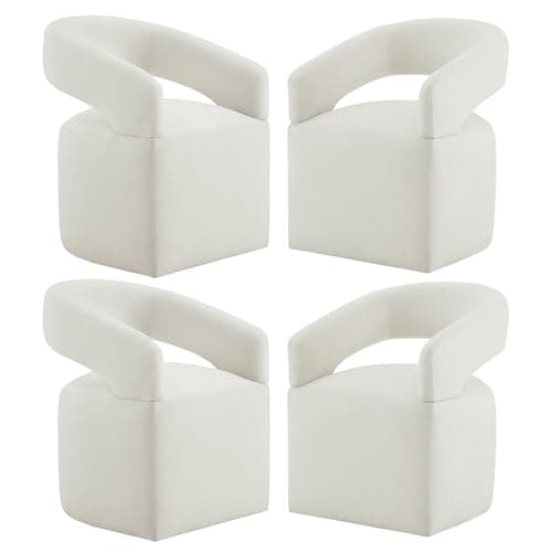 KISLOT Upholstered Dining Chairs with Removable Casters Barrel Side Armchair with Rollers for Diningroom Bedroom Livingroom Reading Room, Ivory, 4PCS - Image 1