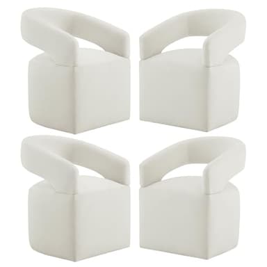 KISLOT Upholstered Dining Chairs with Removable Casters Barrel Side Armchair with Rollers for Diningroom Bedroom Livingroom Reading Room, Ivory, 4PCS - Image 1