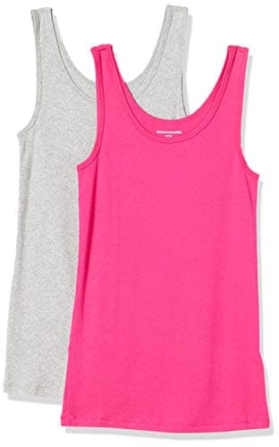 Amazon Essentials Women's Slim-Fit Tank Top, Pack of 2, Bright Pink/Grey Heather, Large - Image 1