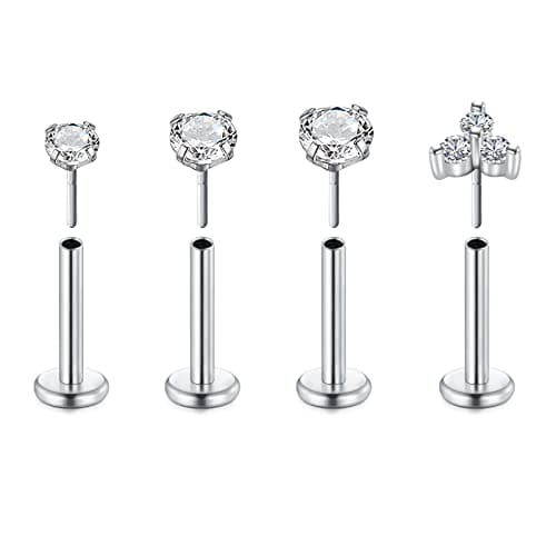 D.Bella Nose Rings Studs Lip Rings Threadless Tragus Earrings Surgical Steel Helix Conch Cartilage Earrings Piercing Jewelry for Women Men 18g 8mm - Image 1