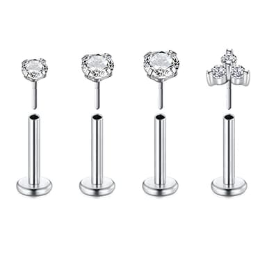 D.Bella Nose Rings Studs Lip Rings Threadless Tragus Earrings Surgical Steel Helix Conch Cartilage Earrings Piercing Jewelry for Women Men 18g 8mm - Image 1