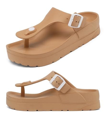Womens Platform Flip Flops Adjustable Buckle Chunky Thong Sandals, Comfort Fashion Beach Thick Soles Slide - Image 1