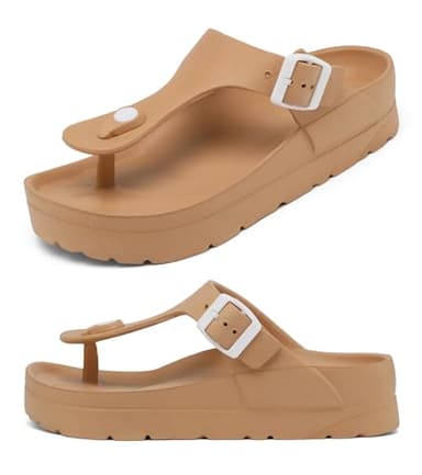 Womens Platform Flip Flops Adjustable Buckle Chunky Thong Sandals, Comfort Fashion Beach Thick Soles Slide - Image 1
