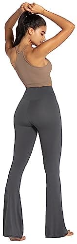 Sunzel Flare Leggings, Crossover Yoga Pants with Tummy Control, High-Waisted and Wide Leg, 32" Inseam, Dark Grey X-Large - Image 7