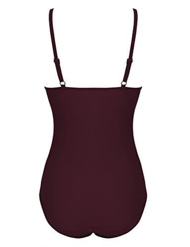 Ekouaer Women's One Piece Swimsuit Ruched Tummy Control Bathing Suits Vintage Retro Push Up Swimwear Wine Red Large - Image 5