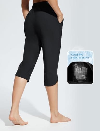 baleaf Women's Swim Capris Pants 18" Quick Dry Modest Swimsuits 2025 UPF50+ Beach Bathing Suit Bottoms with Pockets Lightweight Black M - Image 6