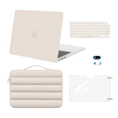 MOSISO Compatible with MacBook Air 13 inch Case 2025 2024 2023 2022 M4 A3240 M3 A3113 M2 A2681, Hard Case&Puffy Bag&Keyboard Cover&Webcam Cover&Screen Film for MacBook Air 13.6 inch Case, Sand - Image 1