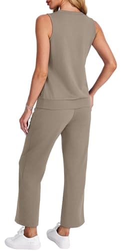 WIHOLL Two Piece Sets for Women Summer Outfits Comfy Lounge Sets Business Casual Outfits Airport Sweat Set Beach Vacation Clothes Coffee L - Image 5