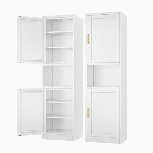 Ckzbx Tall Narrow Storage Cabinet 66.93" H Tall Bathroom Cabinets Metal Pantry Cabinet, 4 Adjustable Shelves for Kitchen, Home Office, Living Room, Dinning Room (16 inches Wide White) - Image 1