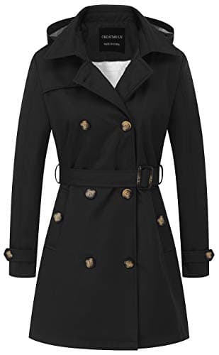 CREATMO US Women's Dress Coats Double-Breasted Trench Coat with Belt Black M - Image 1