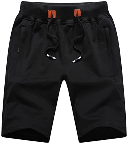 QPNGRP Mens Shorts Casual Drawstring Zipper Pockets Elastic Waist Black 38 - Image 1
