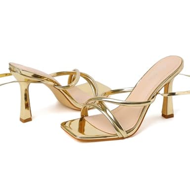 Mostrin Gold Strappy Heels for Women Lace Up Heels Tie Up Stiletto Heeled Sandals Square Open Toe High Heels for Prom, Party and Weddings Size 11 - Image 8