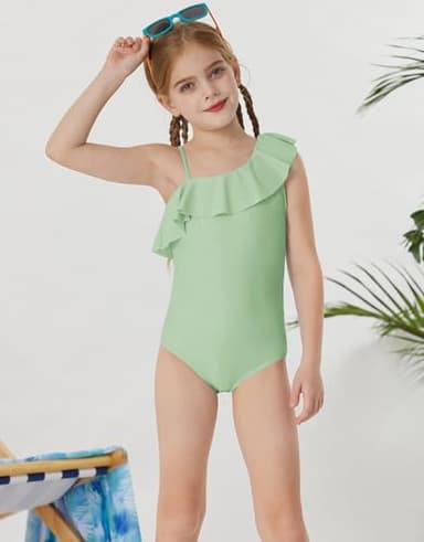 GRACE KARIN Girls Swimsuits Size 6 One Piece Green Off Shoulder Bathing Suit Swim Beach Wear - Image 3