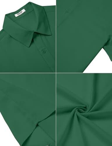 COOFANDY Men's Linen Shirts Short Sleeve Casual Button Down Shirts Summer Beach Resort Slim Fit T-Shirts Evergreen - Image 5