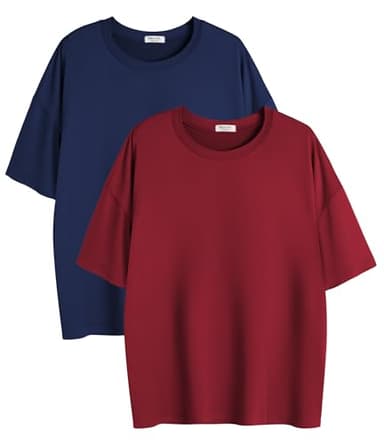 Ekouaer 2 Pack Womens Pajama Tops Short Sleeve Oversized T Shirts Summer Spring Tops 2025 Basic Casual Tee Top Navy/Wine XXL - Image 5