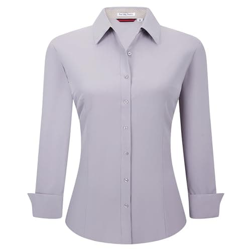 Alex Vando Womens Dress Shirts Wrinkle Free Regular Fit Long Sleeve Stretch Work Shirt,Lt Grey,XXL - Image 1