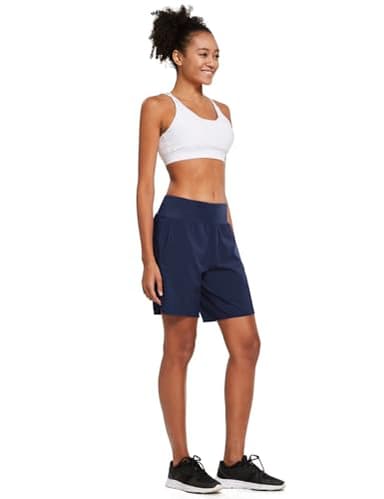 baleaf Womens' 7" Athletic Long Shorts High Waisted Running Workout Shorts Quick Dry with Zipper Pocket Casual Summer Navy Size S - Image 5