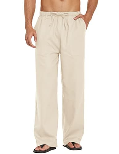 COOFANDY Men's Cotton Linen Pants Elastic Waist Linen Dress Pants Big and Tall Linen Pants - Image 1