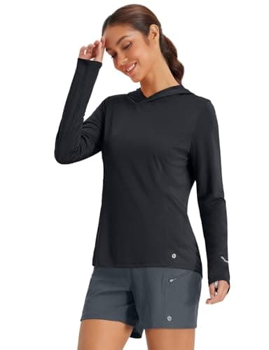 baleaf Women's Sun Shirts UPF 50+ Hoodie Long Sleeve Spf UV Shirt Lightweight Quick Dry Hiking Zip Pocket Black S - Image 1