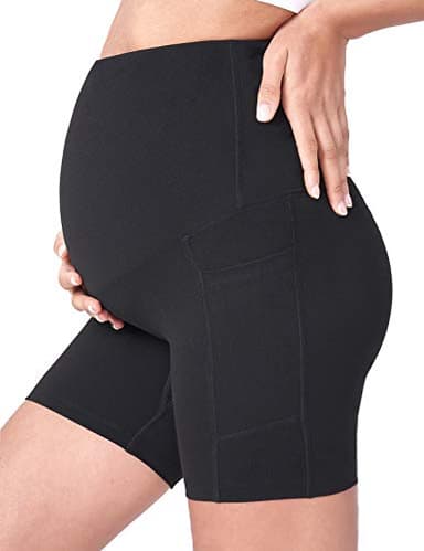 POSHDIVAH 2 Pcs Black Women's Maternity Yoga Shorts Over The Belly Bump Summer Workout Running Active Short Pants with Pockets 5" Small - Image 5