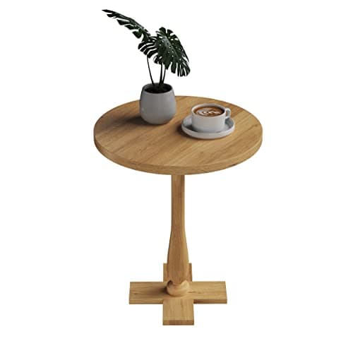 Lavish Home Side Table - Mango Wood Pedestal Table with White Distressing for Couch, Loveseat, Entryway, or Bed - Farmhouse Living Room Furniture - Image 1