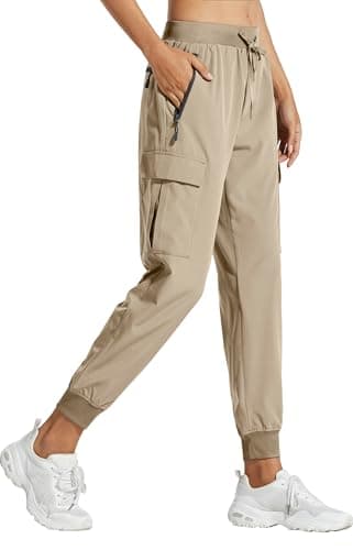 Libin Women's Joggers Casual Lounge Athletic Workout Track Running Elastic Waist Work Tactical Parachute Trendy Pants, Medium Khaki S - Image 1