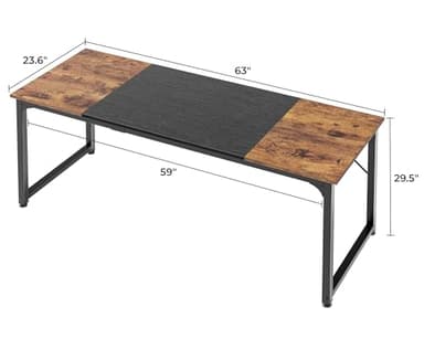 Huuger Computer Desk, 63 Inch Office Desk, Gaming Desk with Storage, Writing Desk Work Desk for Home Office, Study, Modern Simple Desk, Large Legroom, Metal Frame, Rustic Brown and Black - Image 3