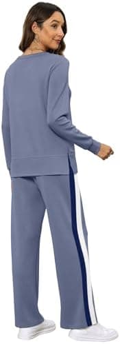 OFEEFAN Women's 2 Piece Lounge Set Travel Airport Outfits Side Slit Tracksuit Wide Leg Loungewear Baggy Comfy Sweatsuit S-3XL - Image 6