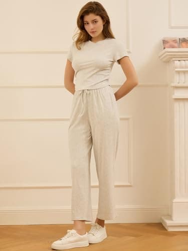 EYZH Womens Summer Lounge Set - Ruched Crop Top & High Waist Wide Leg Pants, 2-Piece Comfy Outfit - Image 2