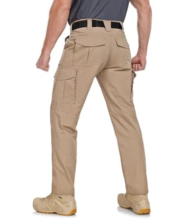 Zoofly Cargo Pants for Men Elastic Waist Ripstop Tactical Pants for Men Polyester Waterproof Moto Pants with Pockets Khaki 36W*30L - Image 6