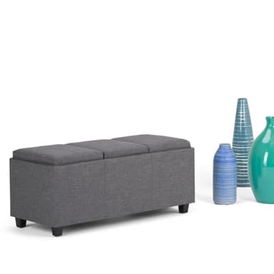 SIMPLIHOME Avalon 42 Inch Wide Contemporary Rectangle Storage Ottoman in Slate Grey Linen Look Fabric, Assembled, For the Living Room, Entryway and Family Room - Image 10