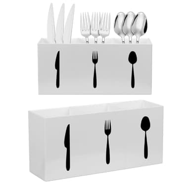 Allhercom Plastic Utensil Holder, Knife Fork and Spoon Holder Silverware Caddy, Acrylic Kitchen Cutlery Storage Box, Flatware Organizer for Countertop, Indoor Outdoor Party Tableware Holder (White) - Image 1