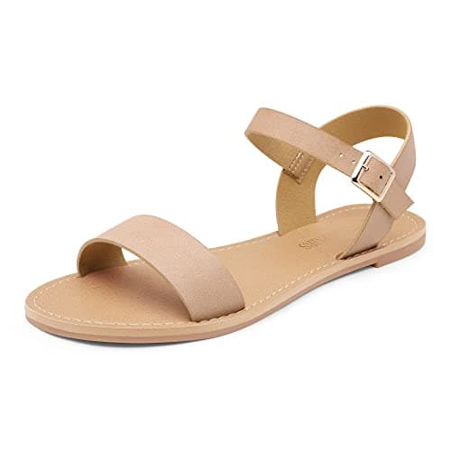 DREAM PAIRS Women's Ankle Strap Flat Sandals Open Toes One Band Buckle Summer Dressy Sandals,Size 9,Nude,Hoboo-N - Image 1