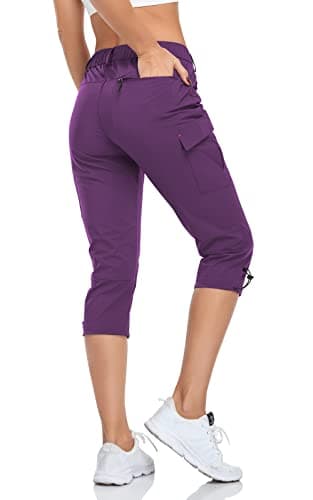 GymBrave Women's Hiking Cargo Pants Quick Dry Outdoor Camping Capris Water Resistant UPF 50 with Zipper Pockets Purple M - Image 2
