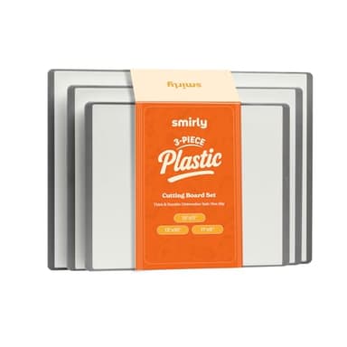 SMIRLY Plastic Cutting Board Set 3 Pieces, Non-Slip Dishwasher Safe Chopping Boards for Kitchen, Grey & White - Image 1