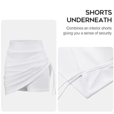 CAMEL CROWN Women’s Tennis Skirts with Adjustbale Drawstrings Athletic Golf Skorts for Summer Hiking Tummy Control White - Image 4