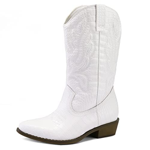 mysoft Women's Western Cowboy Boots Embroidered Mid-Calf Pointed Toe Cowgirl Boot - Image 1