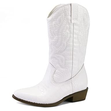 mysoft Women's Western Cowboy Boots Embroidered Mid-Calf Pointed Toe Cowgirl Boot - Image 1