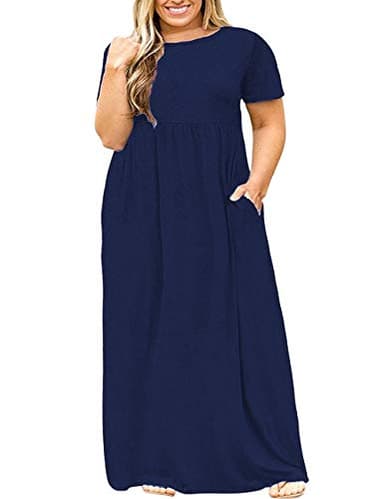 Kancystore Plus Size Dresses for Curvy Women Summer Casual Loose Swimsuit Cover Up Dress 4X Navy Blue - Image 1