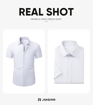 JMIERR Men's Muscle Fit Dress Shirts Wrinkle-Free Short Sleeve Casual Button Down Shirt Summer Beach Shirts,L,White - Image 6